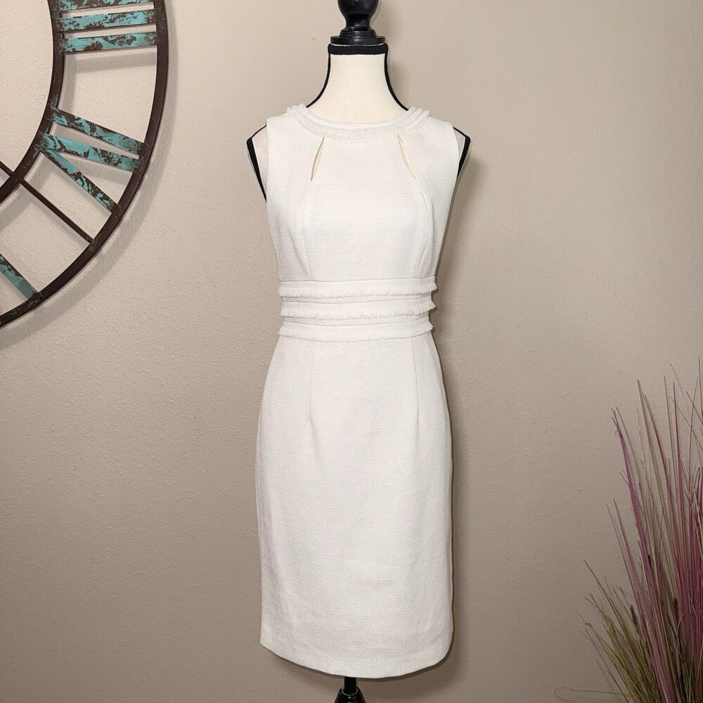 Tahari ASL Dress Size 2 Ivory Sleeveless Lined Sheath EUC